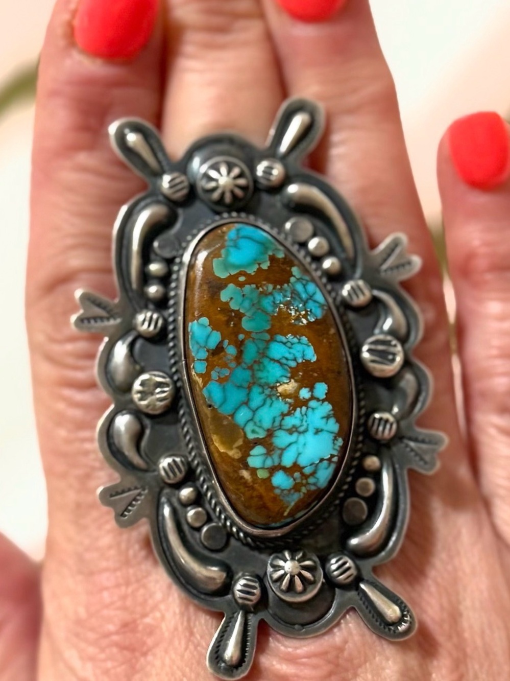 Huge Native Turquoise Statement Sterling  Ring